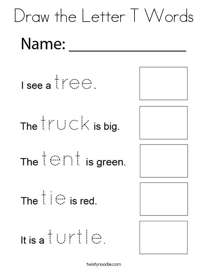 Draw the Letter T Words Coloring Page