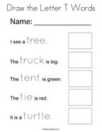Draw the Letter T Words Coloring Page