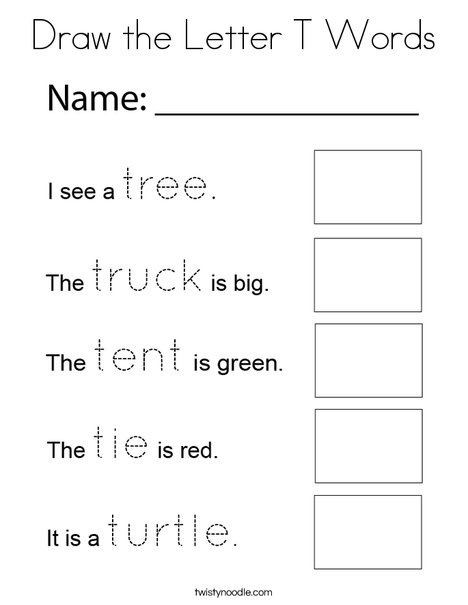 Draw the Letter T Words Coloring Page
