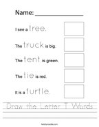 Draw the Letter T Words Handwriting Sheet