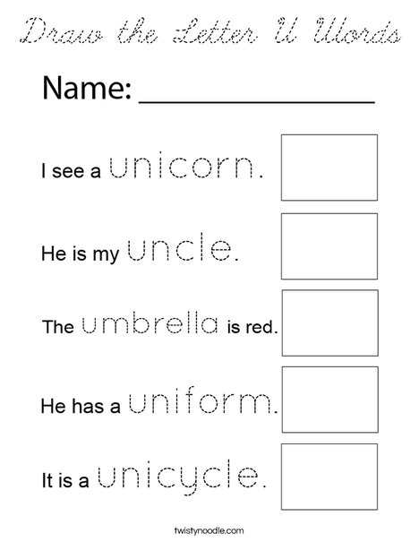 Draw the Letter U Words Coloring Page