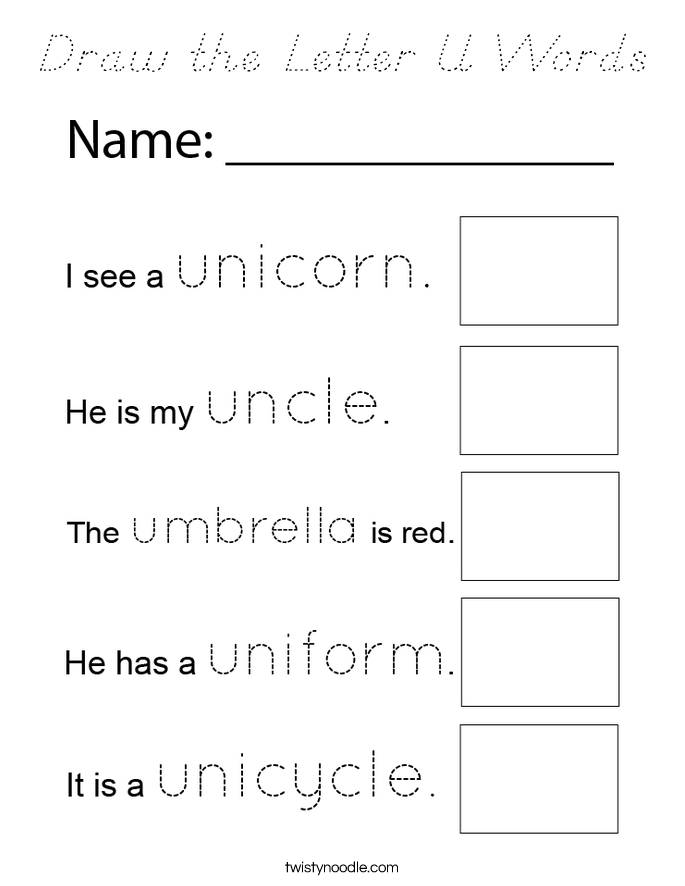 Draw the Letter U Words Coloring Page