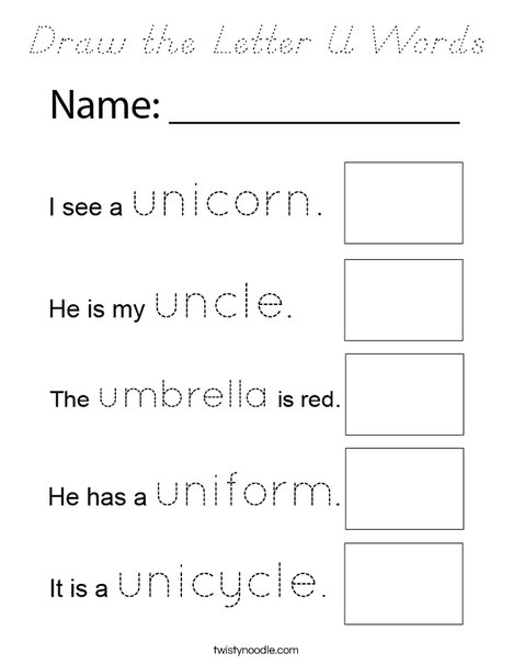 Draw the Letter U Words Coloring Page