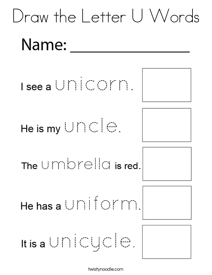 Draw the Letter U Words Coloring Page