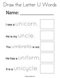 Draw the Letter U Words Coloring Page