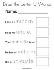 Draw the Letter U Words Coloring Page