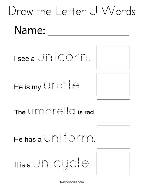 Draw the Letter U Words Coloring Page