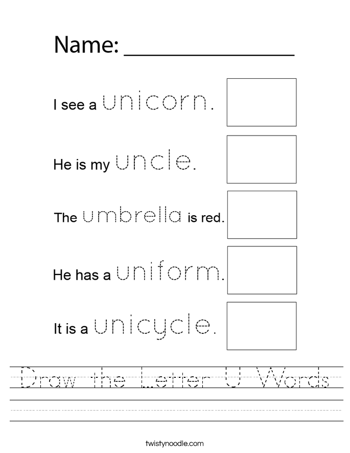 Draw the Letter U Words Worksheet
