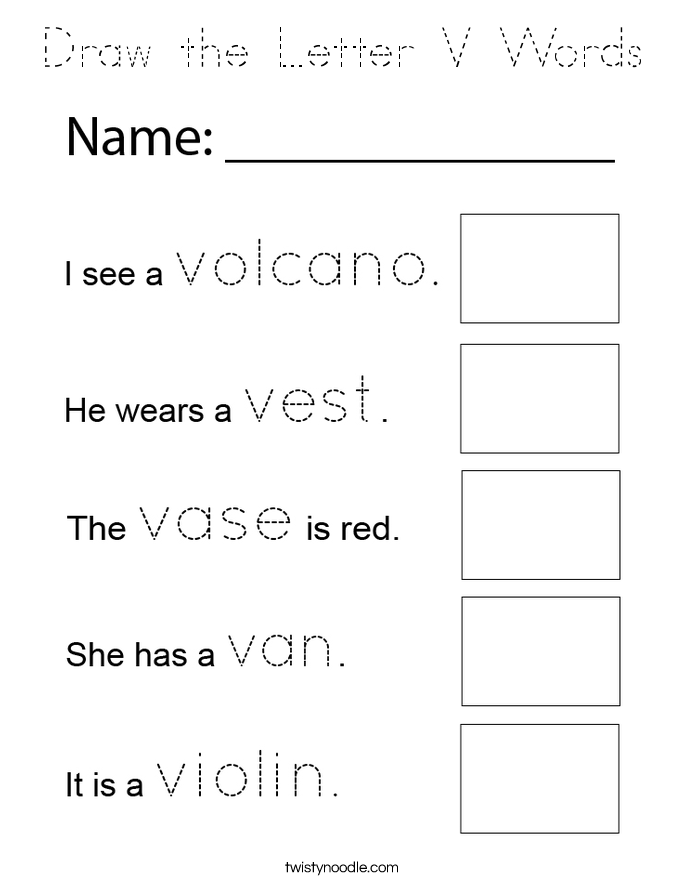 Draw the Letter V Words Coloring Page