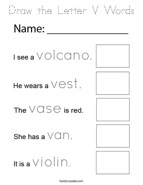 Draw the Letter V Words Coloring Page