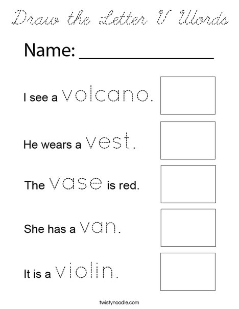 Draw the Letter V Words Coloring Page