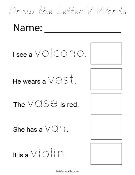 Draw the Letter V Words Coloring Page