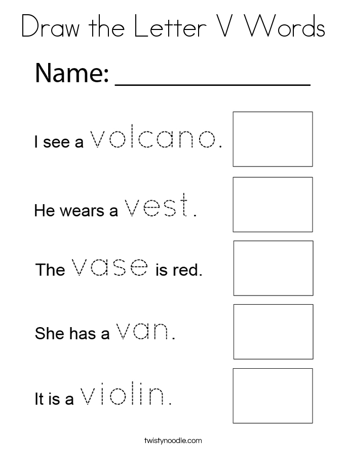 Draw the Letter V Words Coloring Page