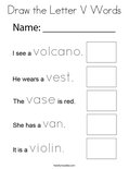 Draw the Letter V Words Coloring Page