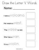 Draw the Letter V Words Coloring Page