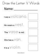 Draw the Letter V Words Coloring Page
