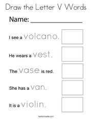Draw the Letter V Words Coloring Page