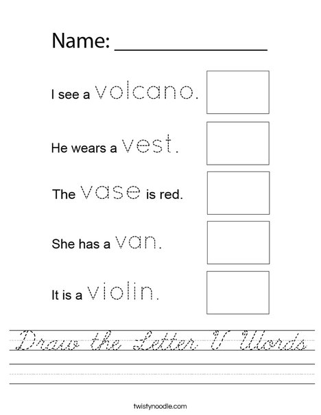Draw the Letter V Words Worksheet