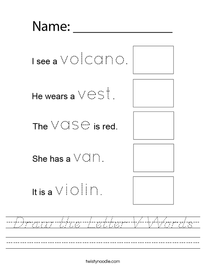 Draw the Letter V Words Worksheet