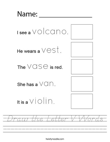 Draw the Letter V Words Worksheet