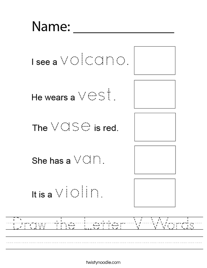 Draw the Letter V Words Worksheet