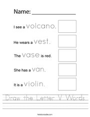 Draw the Letter V Words Handwriting Sheet