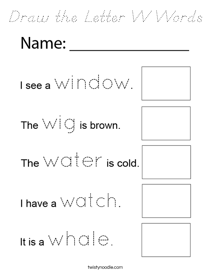 Draw the Letter W Words Coloring Page