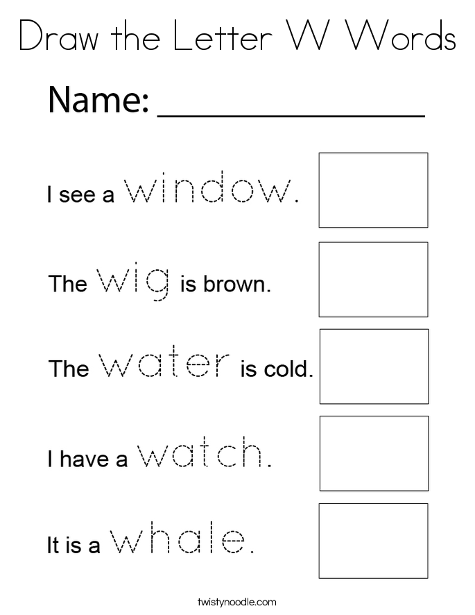 Draw the Letter W Words Coloring Page