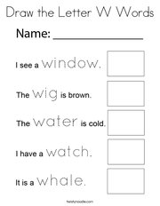 Draw the Letter W Words Coloring Page