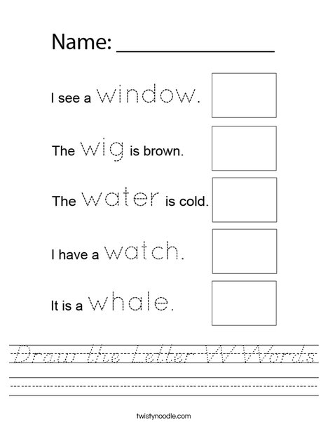 Draw the Letter W Words Worksheet