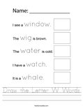 Draw the Letter W Words Worksheet