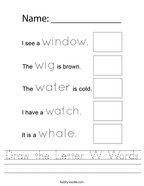 Draw the Letter W Words Handwriting Sheet