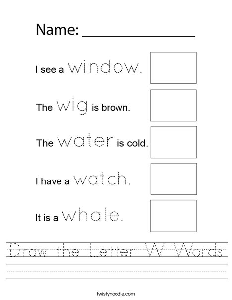 Draw the Letter W Words Worksheet