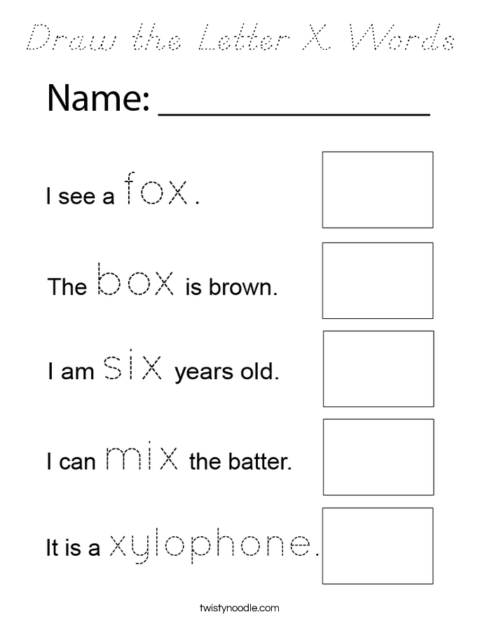 Draw the Letter X Words Coloring Page