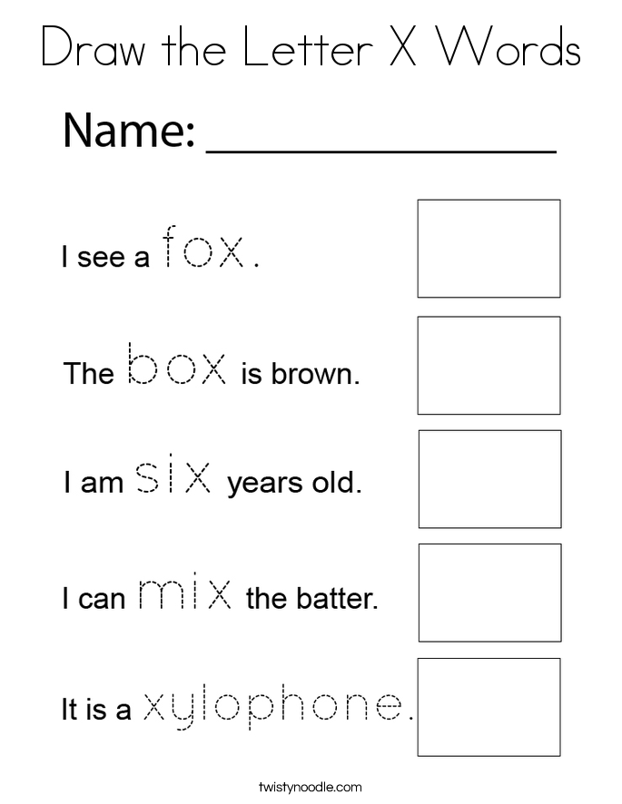 Draw the Letter X Words Coloring Page