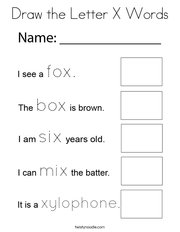 Draw the Letter X Words Coloring Page