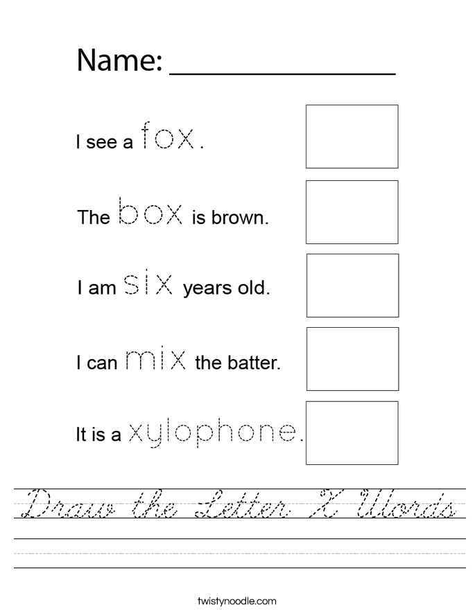 Draw the Letter X Words Worksheet