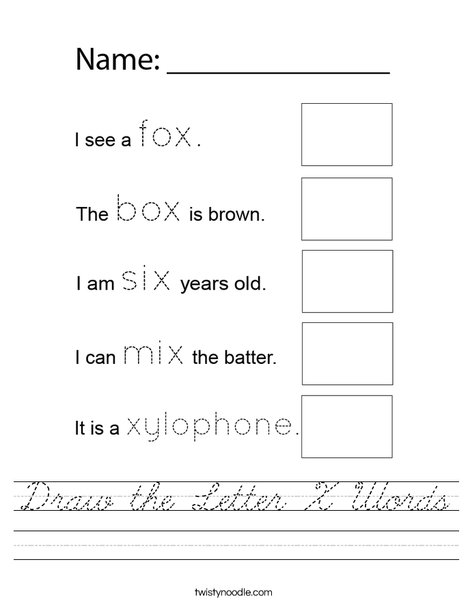 Draw the Letter X Words Worksheet
