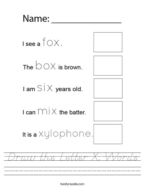 Draw the Letter X Words Worksheet