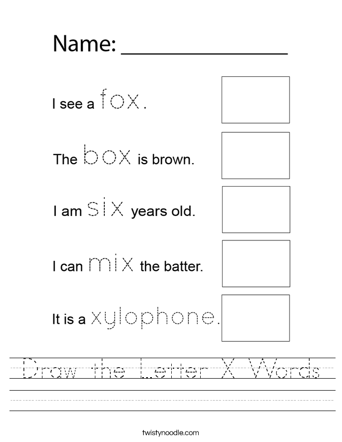 Draw the Letter X Words Worksheet