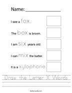 Draw the Letter X Words Handwriting Sheet