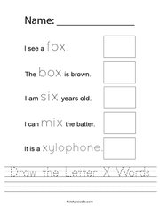 Draw the Letter X Words Handwriting Sheet