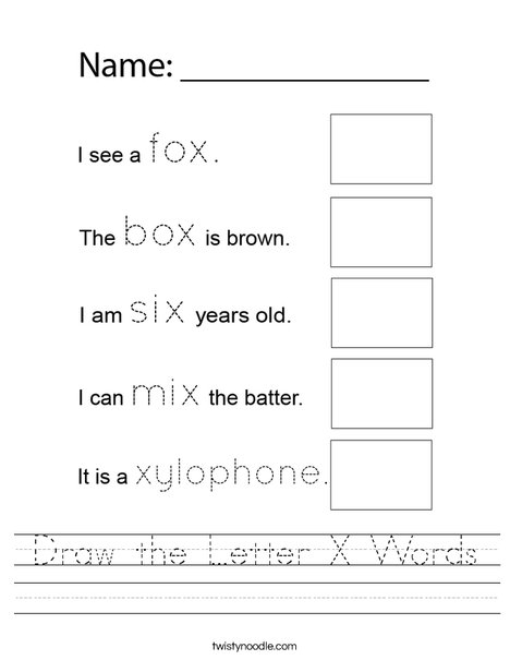 Draw the Letter X Words Worksheet