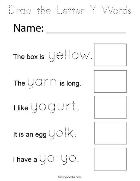 Draw the Letter Y Words Coloring Page