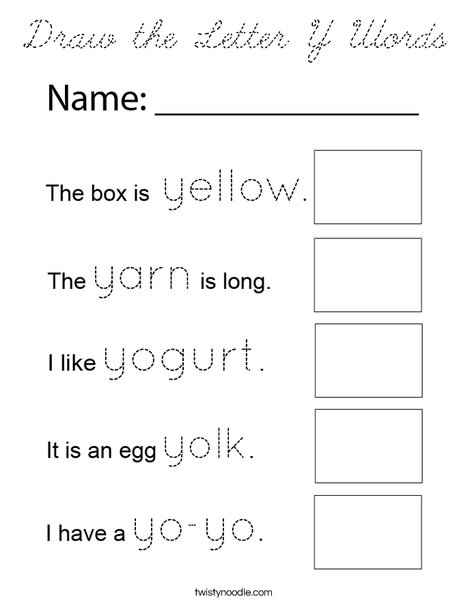 Draw the Letter Y Words Coloring Page