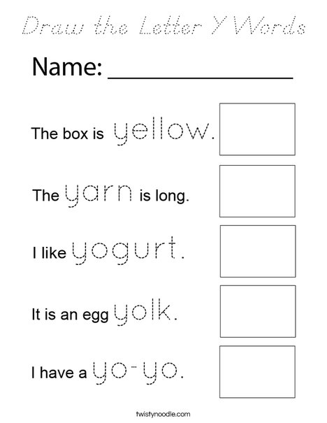 Draw the Letter Y Words Coloring Page