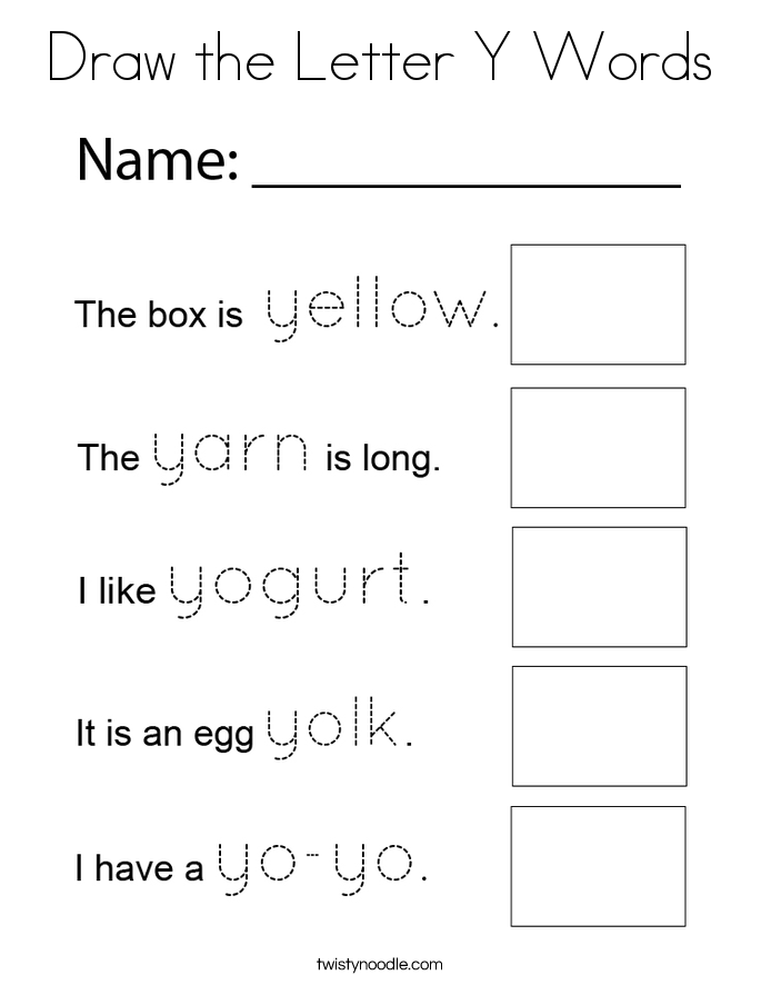 Draw the Letter Y Words Coloring Page