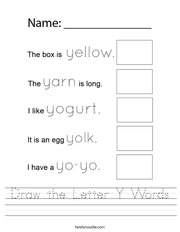 Draw the Letter Y Words Handwriting Sheet