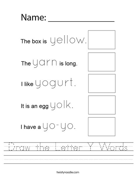 Draw the Letter Y Words Worksheet