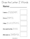 Draw the Letter Z Words Coloring Page